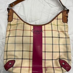 Coach Heritage F14789 Plaid Tattersall Stripe Hobo Shoulder Bag